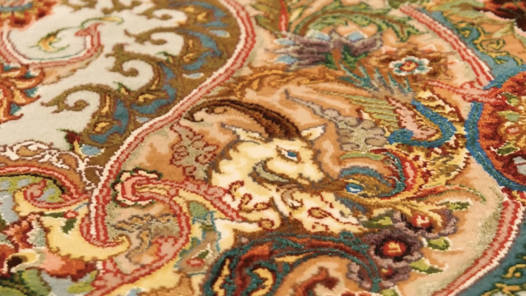Detail of a handmade carpet from the carpet weaving documentary