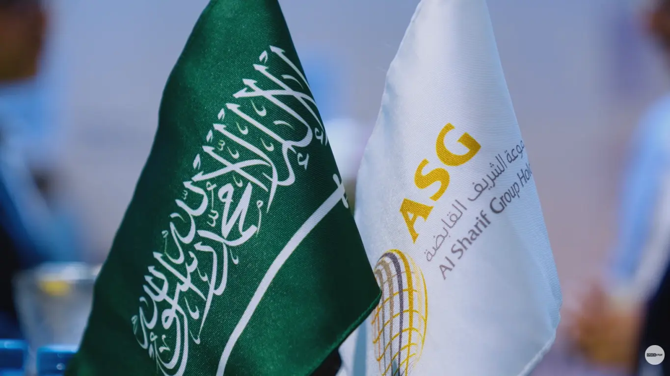 Saudi Arabian flag displayed alongside the Al Sharif Group (ASG) flag at the 25th WPC Energy Congress in Riyadh.